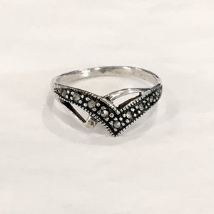 Vintage Marcasite Sterling Silver Ring Sz 8